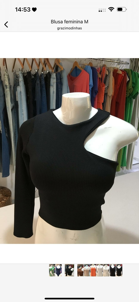 Cropped Manga Longa - Preta 6223