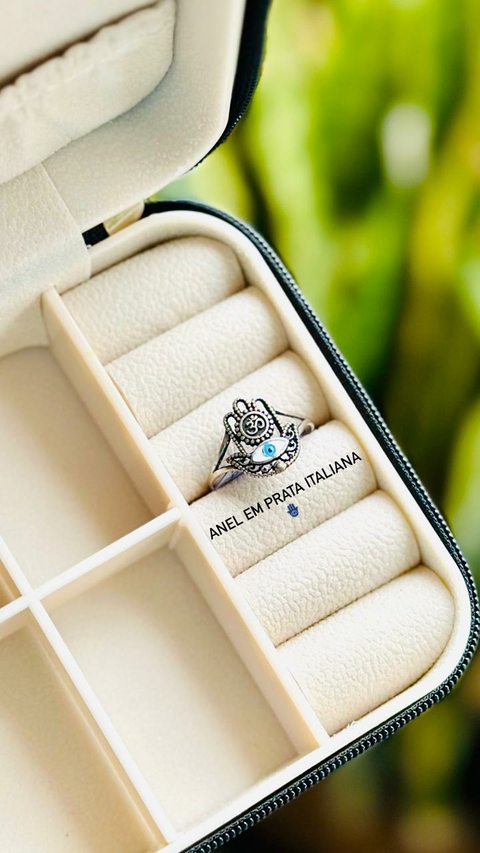 Anel Prata Giro Hamsá Olho Grego - 4783