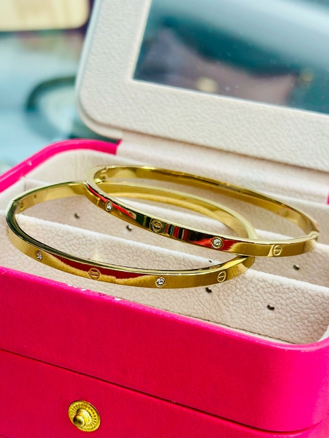 Bracelete Dourado Aço Inoxidável Cartier Cristal Fino - 6661