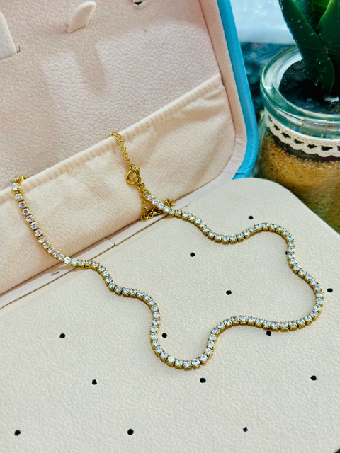 Colar Choker SemiJoia Dourado Cristal