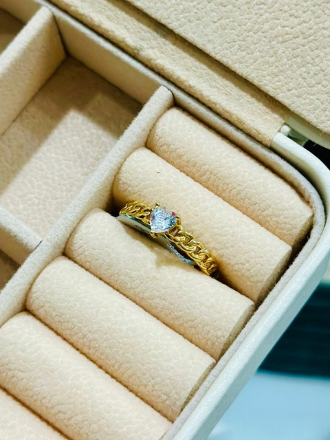 Anel SemiJoia Dourado Corrente Solitário - 4775