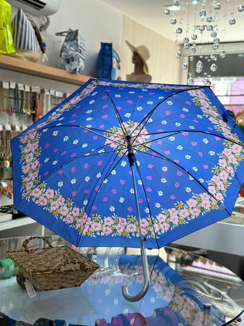 Sombrinha Grande Longa Estampada Azul