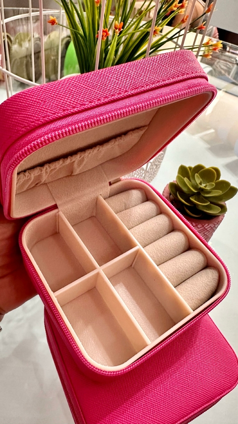 Porta Jóias Quadrado Courino Rosa Pink