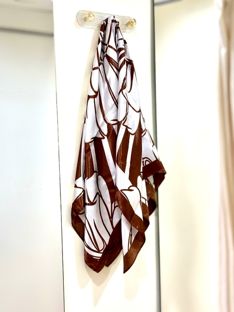 Lenço de Seda Estampado - Marrom e Branco 6909