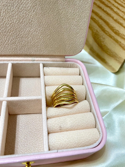 Anel SemiJoia Dourado Liso Linhas