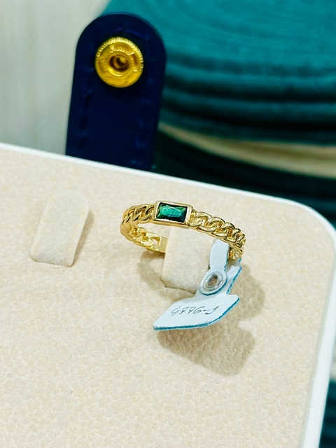 Anel SemiJoia Dourado Corrente Pedra Verde - 4776