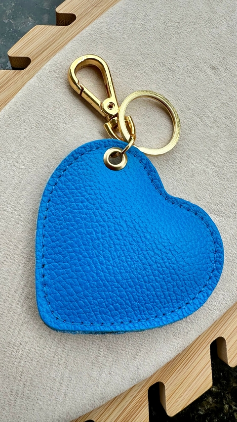 Chaveiro Coração 100% Couro Azul