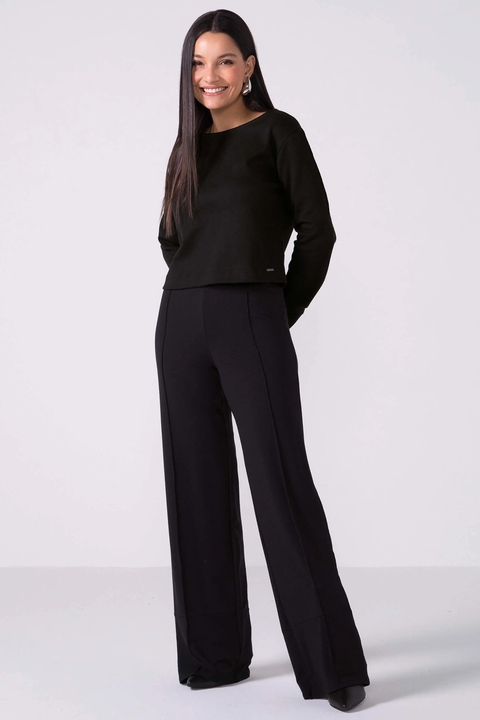 Calça Feminina Pantalona Moletinho Marialícia Preto 6762