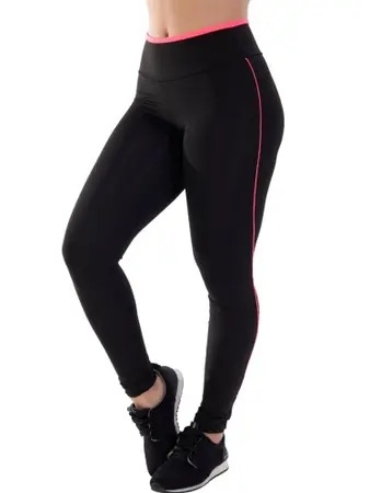 Calça Legging Academia Linha - Preta e Rosa