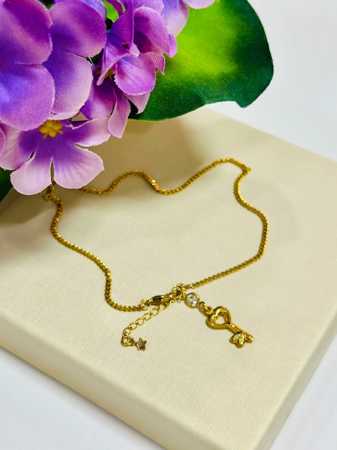 Tornozeleira Dourada Chave Coração - 4882