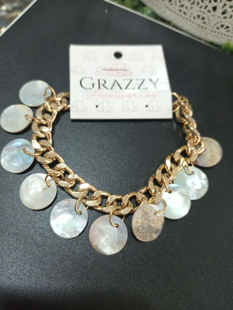 Pulseira Corrente Dourada Conchas Naturais Modeladas