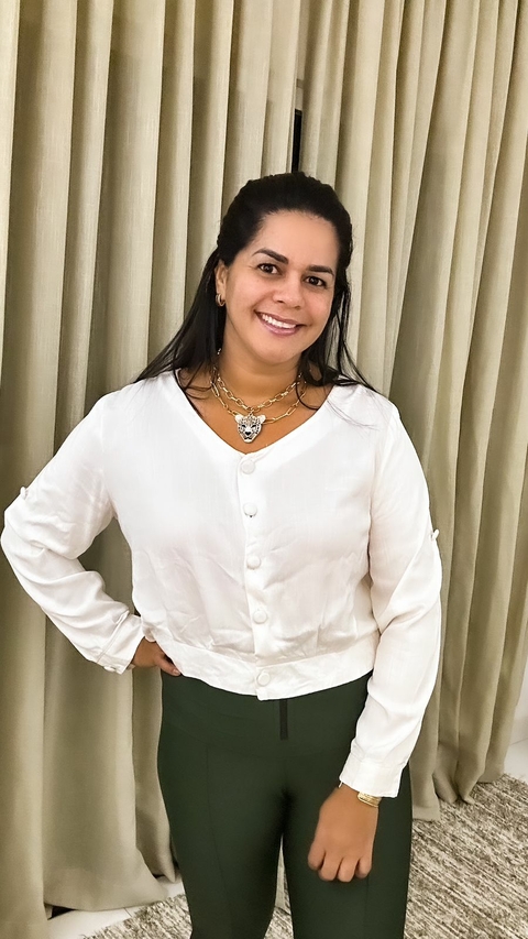 Blusa Camisete Botões Encapados - Branca