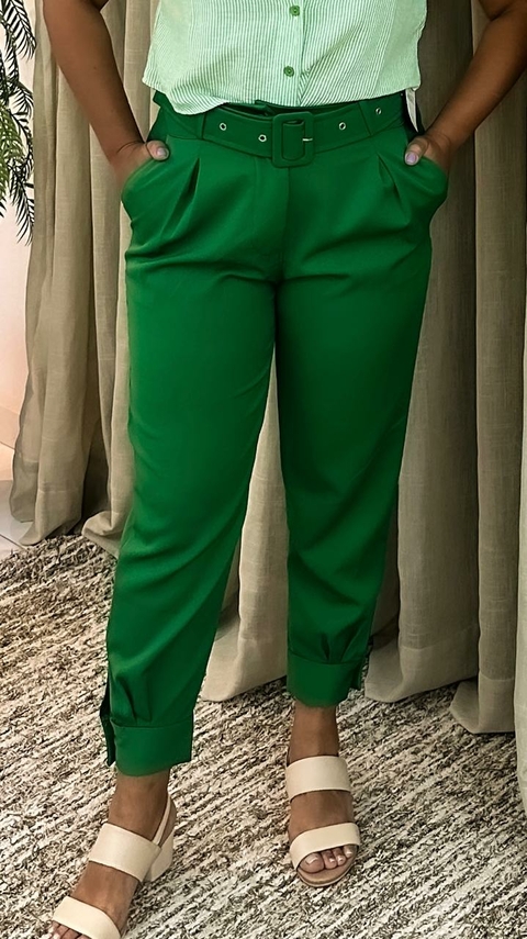Calça Alfaiataria Com Cinto - Verde