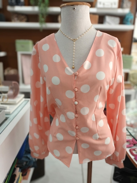 Blusa Camisete Bolas - Rosa e Branco