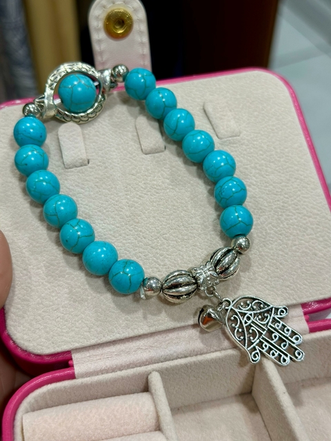 Pulseira Prata Pedras Azul Turquesa - 6030