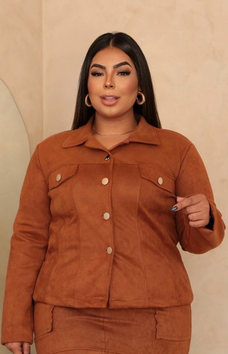 Jaqueta Bolso Frontal Suede - Marrom