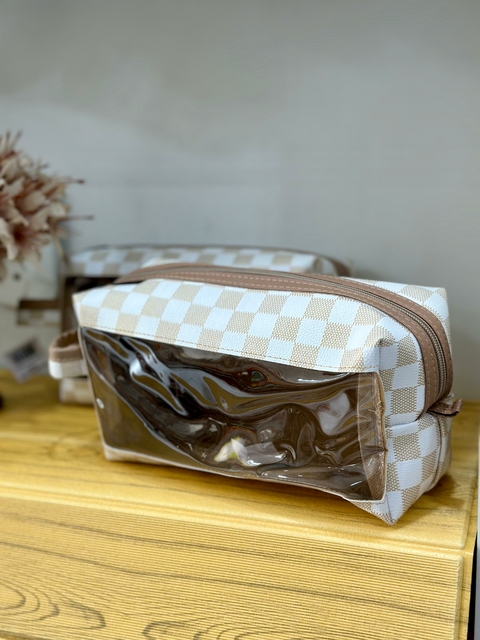 Necesserie com Visor Xadrez - Branca e Marrom 5753