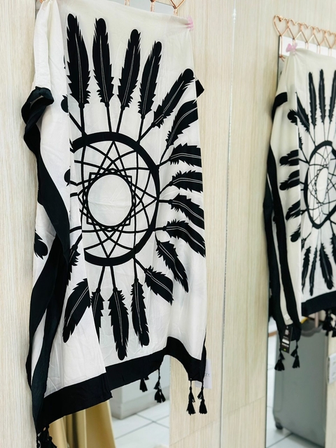 Canga de Praia Estampada - Preta e Branca