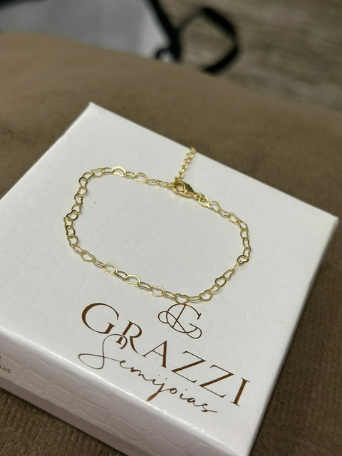 Pulseira SemiJoia Dourado Corrente Corações 4297
