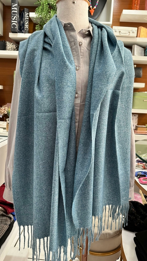 Lenço Pashmina Echarpes Cashmere - Azul Lisa
