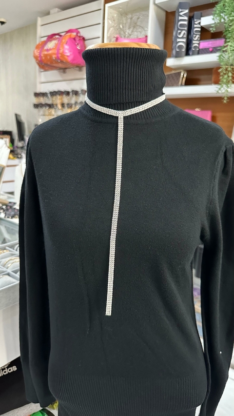 Colar Cordão Prata Faixa de Strass