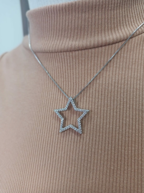 Colar SemiJoia Prata Estrela Vazada Zircônia