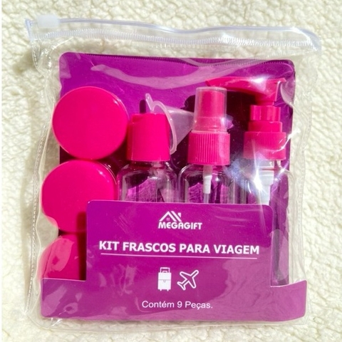 Kit Viagem 9 Peças em Plástico Megagift - Rosa 6142