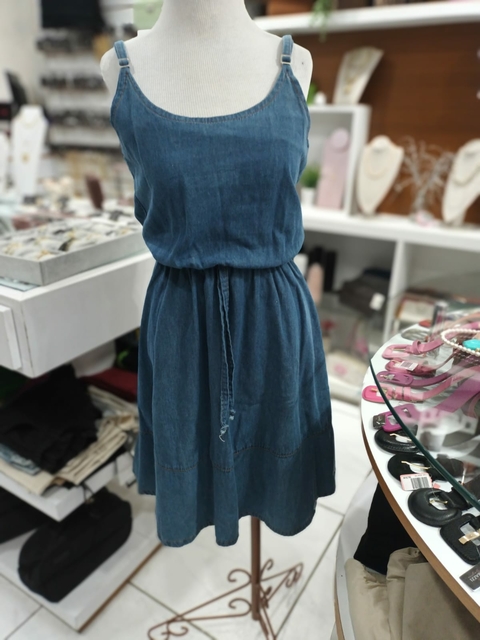 Vestido Jeans Alça Liso - Azul