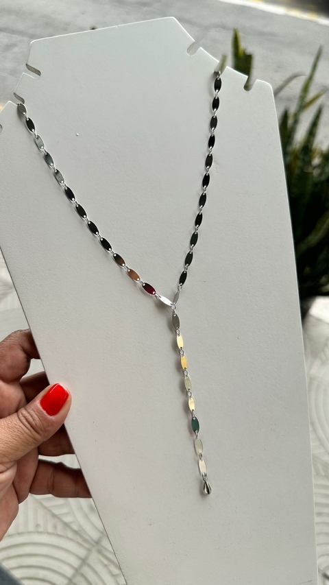 Colar Cordão Prata Folheado Gravatinha Placas