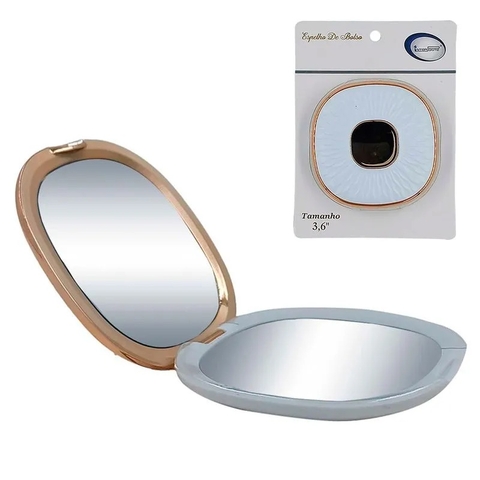 Espelho De Bolso Quadrado Em Vidro - Branco e Rosé