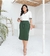 Conjunto Blusa Gola V Manga Bordada e Saia - Verde 4226 - Grazzy Moda e Acessórios