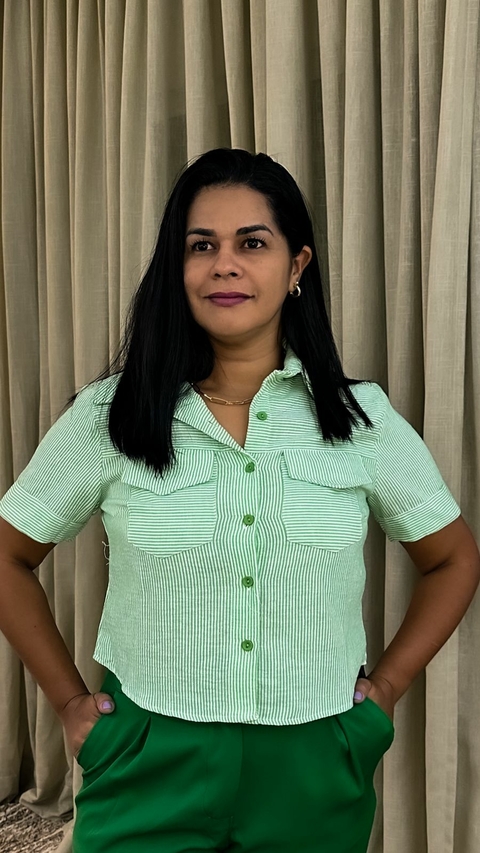 Cropped Camisa Listrada - Verde