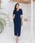 Conjunto Blusa Gola V Manga Bordada e Saia - Azul Marinho 4578 - comprar online