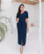 Conjunto Blusa Gola V Manga Bordada e Saia - Azul Marinho 4578 - comprar online