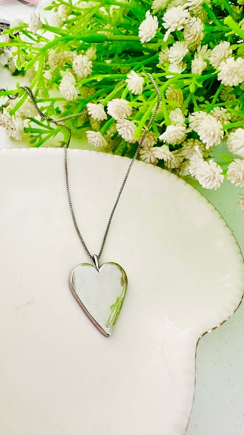 Colar Prata SemiJoia Coração Liso