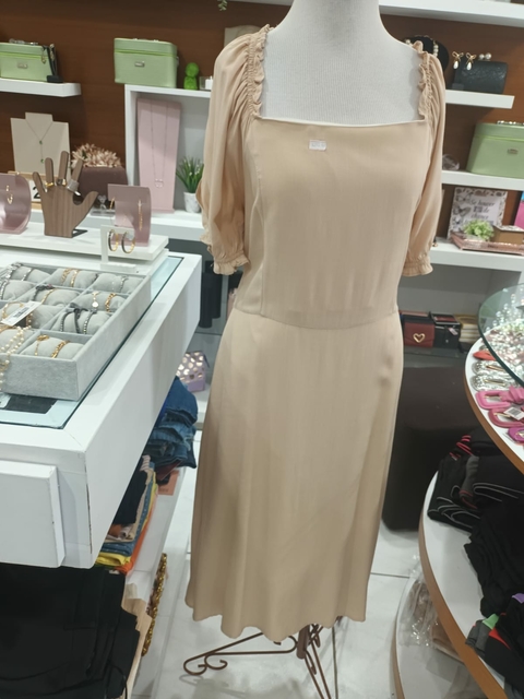 Vestido Viscose Manga Vazada - Nude