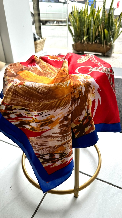 Lenço de Seda Estampado - Vermelho e Azul 5025