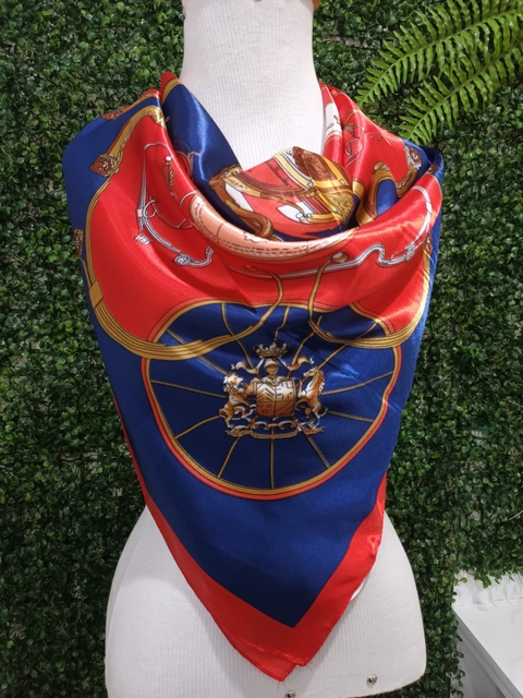 Lenço Acetinado Estampado Vermelho e Azul