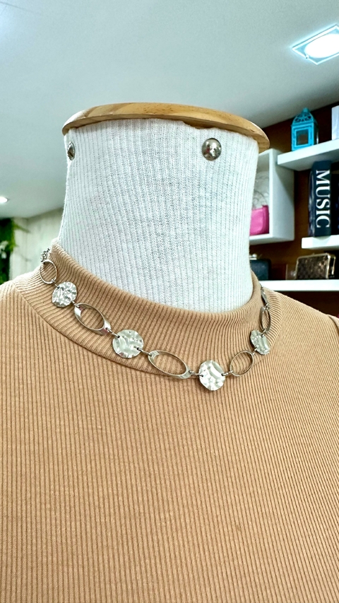 Choker Gargantilha Prata Marteladas