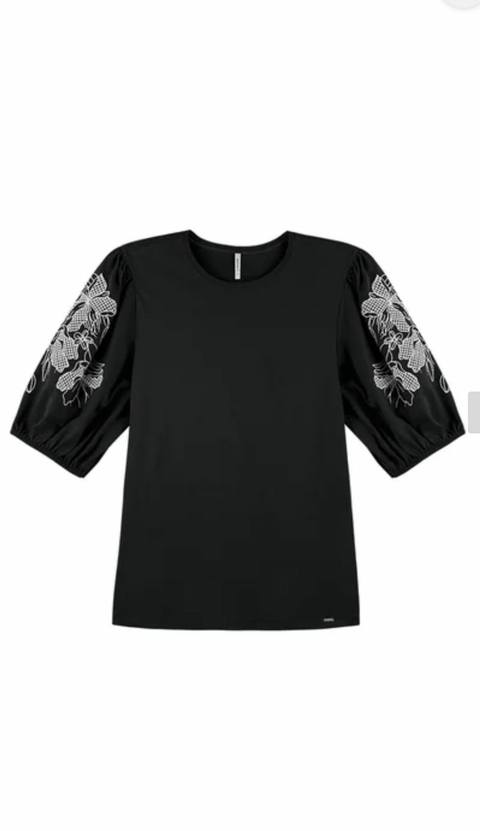Blusa Manga Bordada - Preta 7021