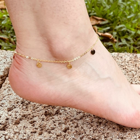 Tornozeleira Dourada Moedas - 3858