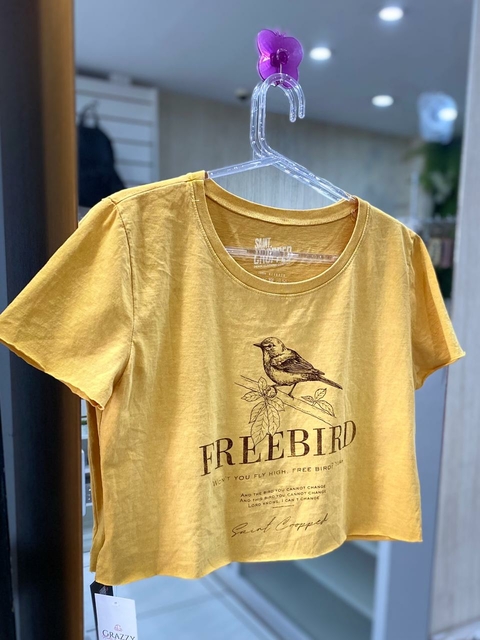 Cropped 100% Algodão Estonado - Amarelo