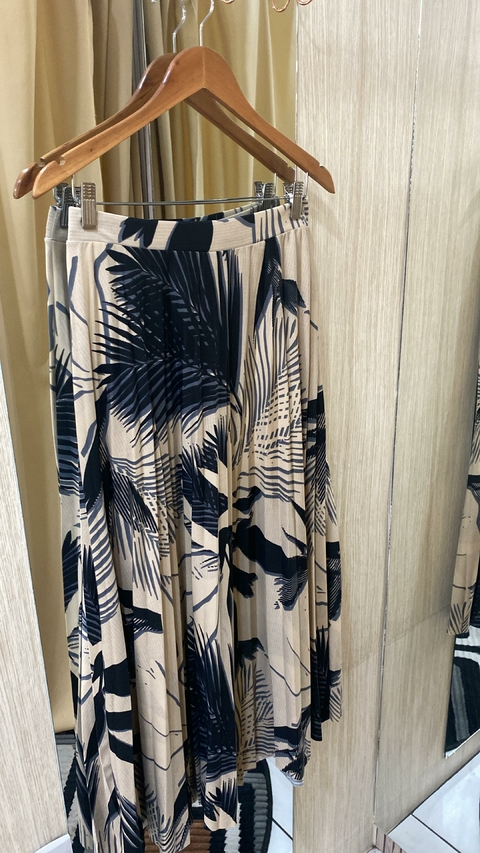 Saia Plissada Estampada - Preta e Bege 6253