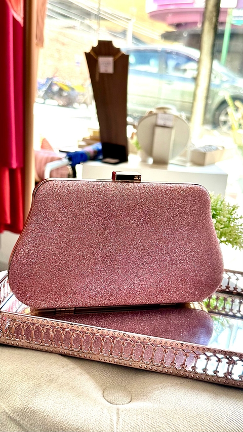 Clutch Bolsa Carteira de Festa Canto Arredondados Dourada - Rosa Princesa