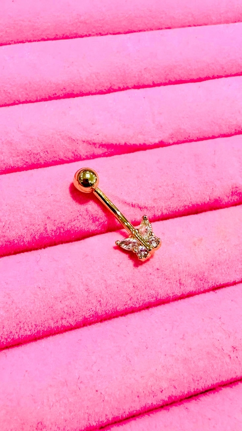 Pircing de Umbigo Dourado SemiJoias Borboleta Cristal