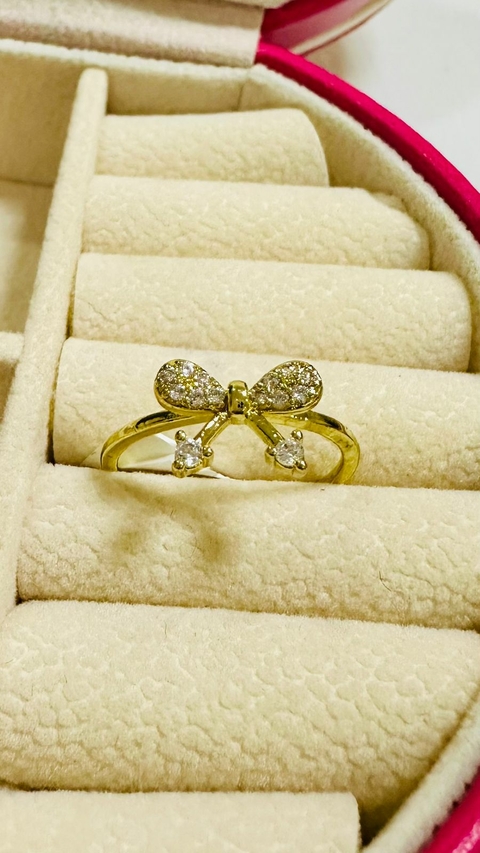 Anel Dourado Laço Cravejado Zircônia Cristal - 5896