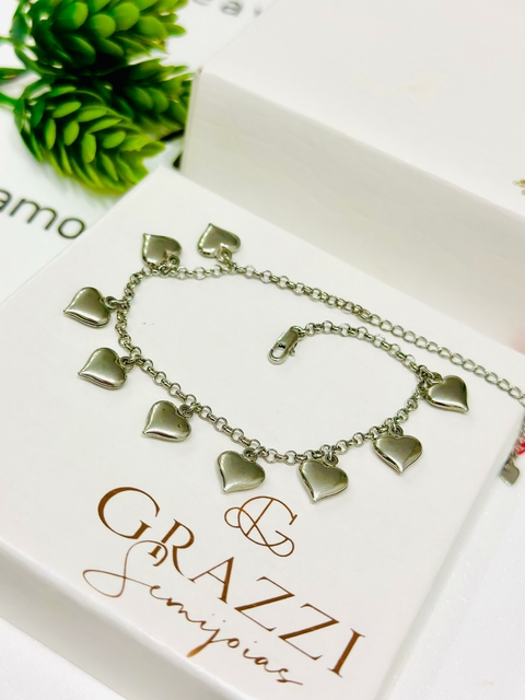 Pulseira SemiJoia Prata Corações