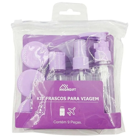 Kit Viagem 9 Peças em Plástico Megagift - Roxo 6139
