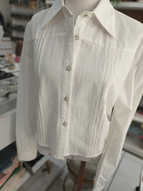 Blusa Camisete Algodão Botão Perolado - Branca