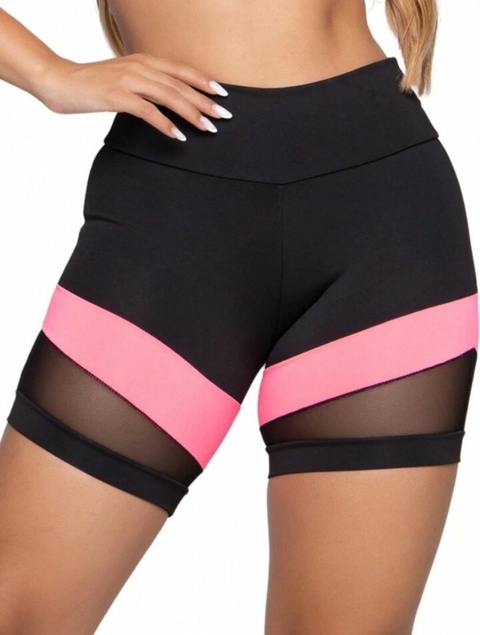 Short Academia Tule Preto - Rosa
